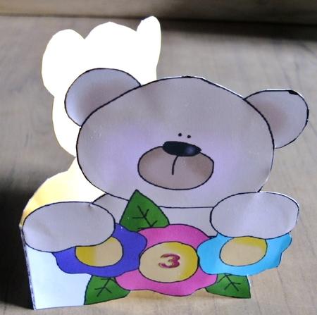 Teddy with Flowers Shaped Card by Heather Finn