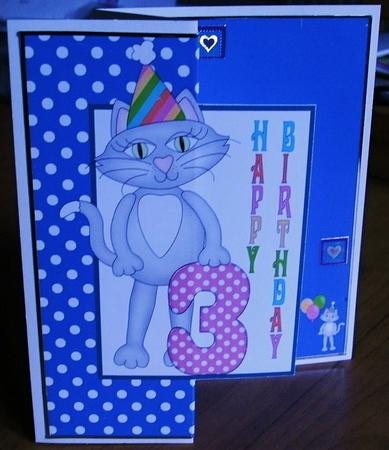 Birthday Kitty Fold Back Card for 3rd Birthday B by Heather Finn
