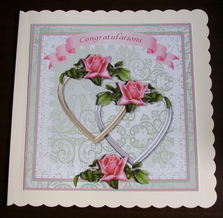 Hearts and Roses Congratulations Topper with Decoupage Roses by Heather Finn