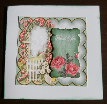 Green Rose Arch Thank You 5in Folded Card with Topper by Heather Finn
