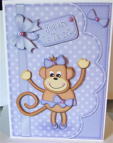 A5 Tu Tu Monkey Felties Scalloped Edge N 3D Decoupage by Heather Howes
