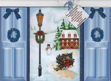Snowy Sleigh with Christmas Tree Christmas Scene Gate Fold by H Pearson