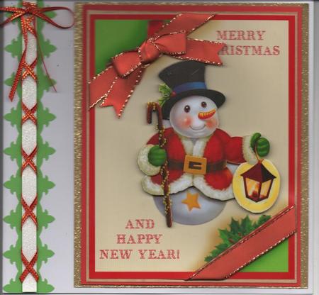 Christmas Snowman Quick Card Front with Decoupage by H Pearson