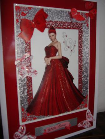 Beautiful Lady in Red Gown with Butterflies by H Pearson