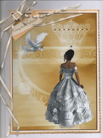 Pretty Lady in White Ballgown on Staircase A4 Topper by H Pearson