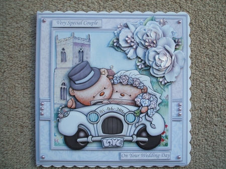 Wedding Bears in Car 8x8 White Wedding Mini Kit & Decoupage by heather winslade