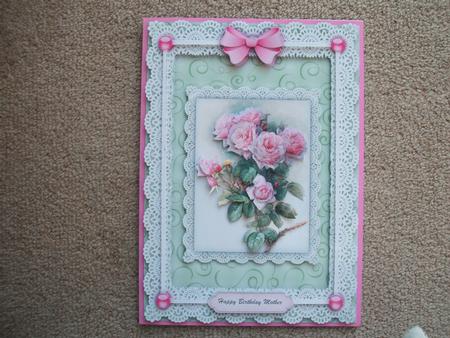 Pink Roses 'n Lace A4 Card Front by heather winslade