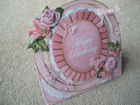 Pink Roses Happy Birthday Oval Over 3D Mini Card Kit by heather winslade