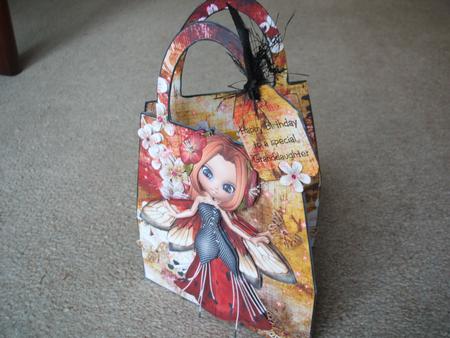 Blossom Fairy in Red Handbag Card by heather winslade