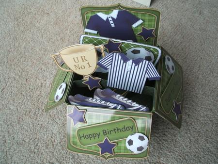 3D Football Rubber Band Pop Up Box Card by heather winslade