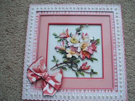 Springtime Flowers in a Lace Frame Pyramage 8in x 8in by heather winslade