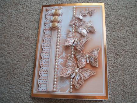 Gold Butterflies Pearls and Lace Decoupage by heather winslade