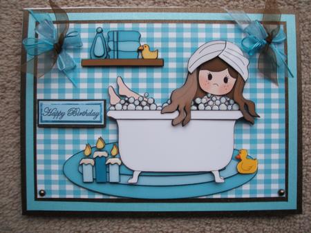 A4 Blue Bubble Bath Girl by heather winslade