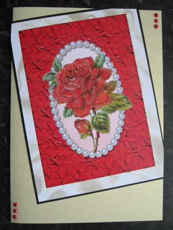 Beautiful Single Red Rose on Satin in Pearl Frame, A4 Topper by Heidi Autio