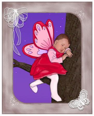 Sleeping Baby Fairy in a Tree Original Art by Heidi Autio