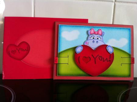 3D Hilda Hippo's Heart Animated Moveable Decoupage Card Kit by Helanna Hancock