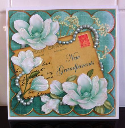 Teal Magnolia New Grandparents 8in Xtreme Decoupage Card Kit by Helanna Hancock