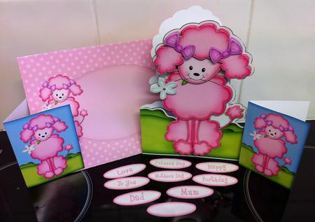 3D Bon Bon the Poodle Shaped Card Decoupage N Envelope by Helanna Hancock
