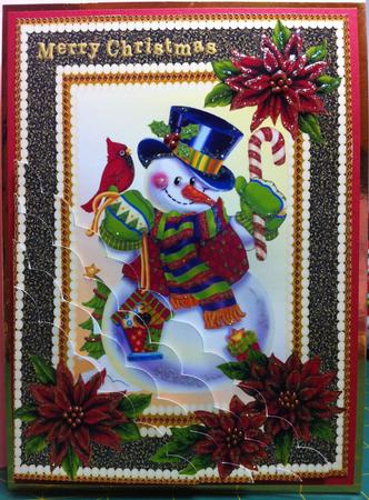 Snowman and Poinsettias Scalloped Corners by Helanna Hancock