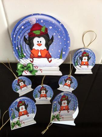3D Xmas Sledging Penguin Snowglobe Circle Pyramage Card by Helanna Hancock