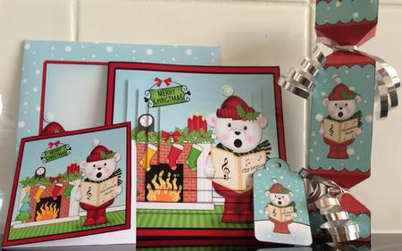 3D Teddy Ed Fireplace Xmas Pyramage Gift Set & Cracker by Helanna Hancock
