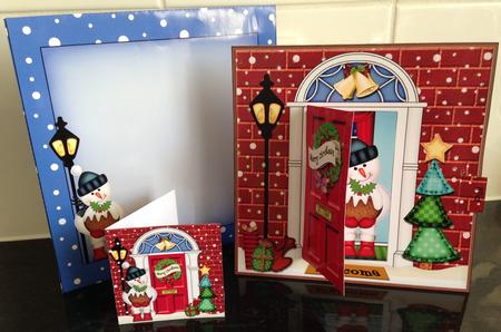 3D Xmas Snowman's Pudding Animated Moveable Open Door Card K by Helanna Hancock