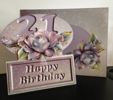 21st Birthday Porcelain Roses Slot Top Tent Card Kit by Helanna Hancock
