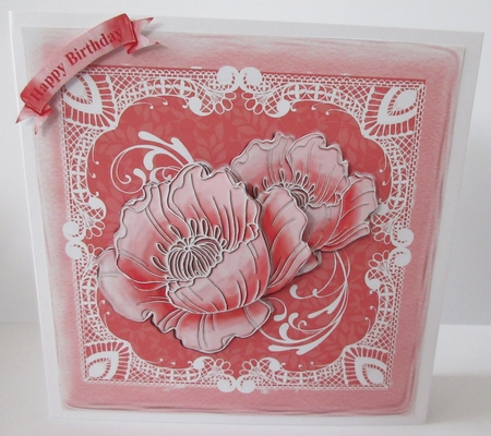 Pink Parchment Lace Poppy Floral by Helen Myers