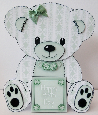 Lacy A-Frame Teddy Bear Card - Minty by Helen Myers
