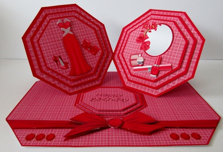 Red octagonal easel card for Birthdays and Mothers day. by Helen Myers