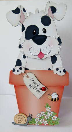 3D On the Shelf Card Kit - Flower Pot Friends Little Spotty Dog Spot by Helen Myers