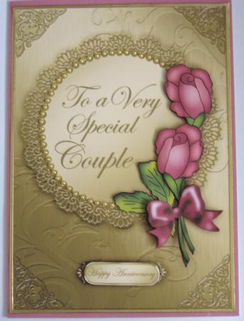 A5 Roses and Metallic Lace Quick Card with 3D Decoupage by Helen Myers