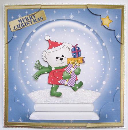 Cute Xmas Teddy Snowglobe 8 x 8 Scalloped Corner Topper by Helen Myers