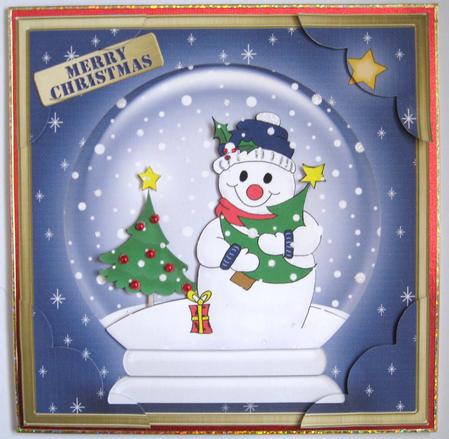8 x 8 Cheeky Snowman Snowglobe Scalloped Corner Topper by Helen Myers