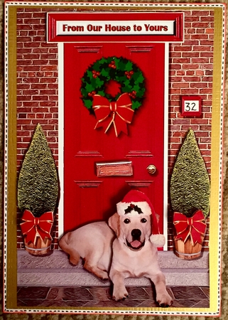 Christmas Door with Golden Labrador Dog by Helen Fearn