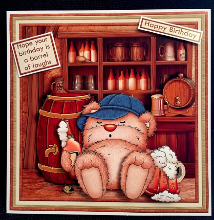 BEER BELLY BEAR 8x8 Decoupage & Insert Mini Kit by Helen Fearn