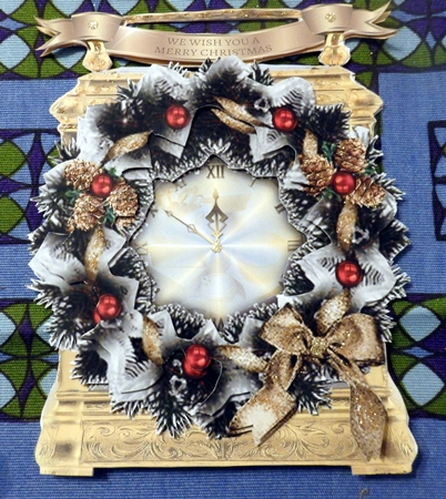 Carriage Clock Card - Frosted Wreath by Helen Gomm