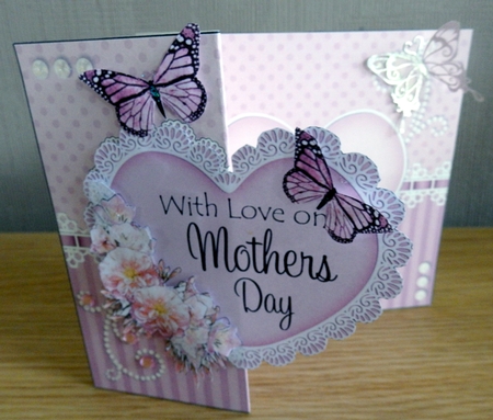 3 in 1 Floral Heart - 3D Shaped No-Hole Fold Back Card with Decoupage Mini Kit by Helen Gomm