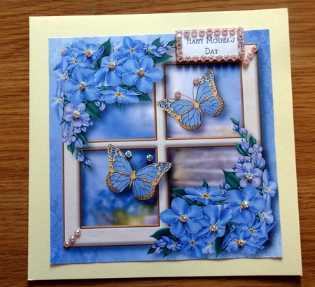Golden Spring Butterflies - Blue 8x8 by Helen Gomm