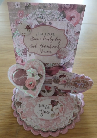 Vintage Rose 3 Triple Easel Card and Envelope Kit.  by Helen Gomm