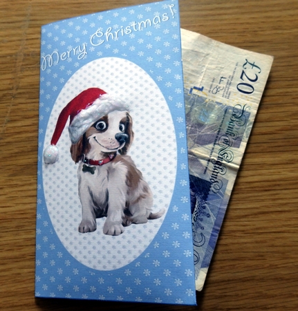 Cute puppy money wallet (Blue). by Helen Gomm