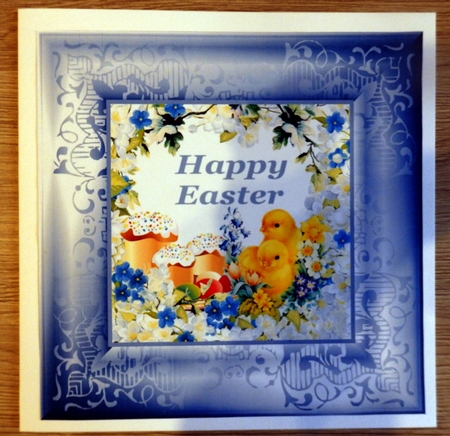 3 Blue Happy Easter card fronts/toppers by Helen Gomm