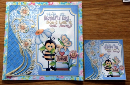 3 Bee its a beautiful day card fronts/toppers by Helen Gomm