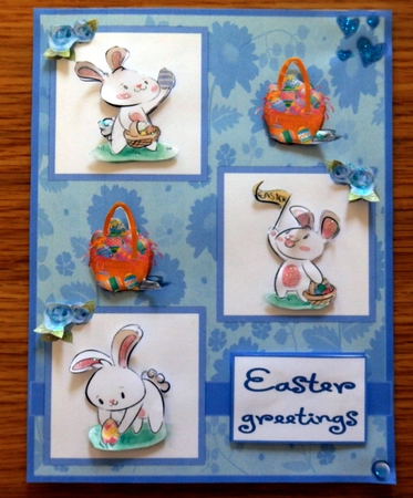Easter greeting card with 3 cute bunnies by Helen Gomm
