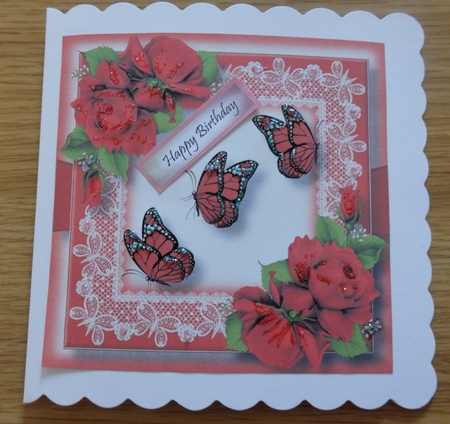 Butterflies & roses - Red 8x8 by Helen Gomm