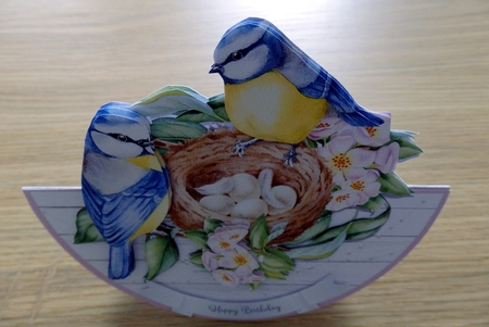 BLUE TITS ROCKER CARD by Helen Gomm