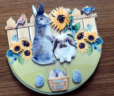 SUNFLOWER BUNNIES rocker card by Helen Gomm