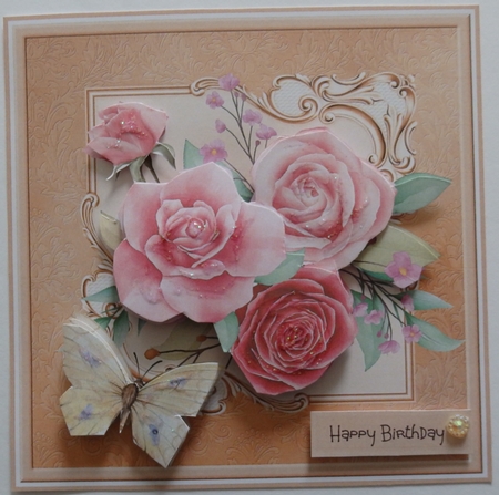Red rose and butterfly 7x7 by Helen Gomm