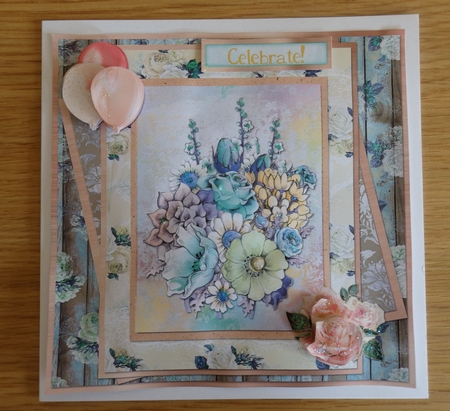 8 x 8 Card Mini Kit Garden Flowers  5 Sheets  Peach/Yellow/Aqua by Helen Gomm