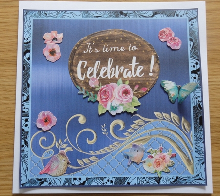 3 Blue gold swirl edge card front/toppers by Helen Gomm